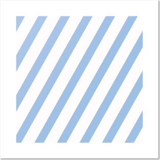 White Blue Diagonal Stripes Posters and Art